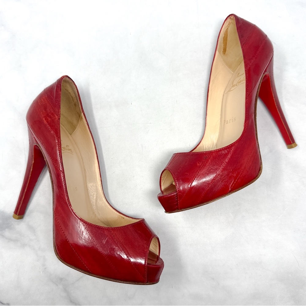 Christian Louboutin Very Prive 120 Eel Skin Leather Platform Stiletto Heel Pumps - Picture 2 of 16